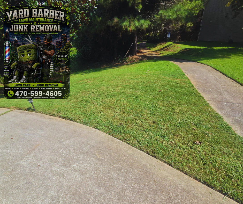 The Yard Barber recent lawn care work showing a clean driveway edge